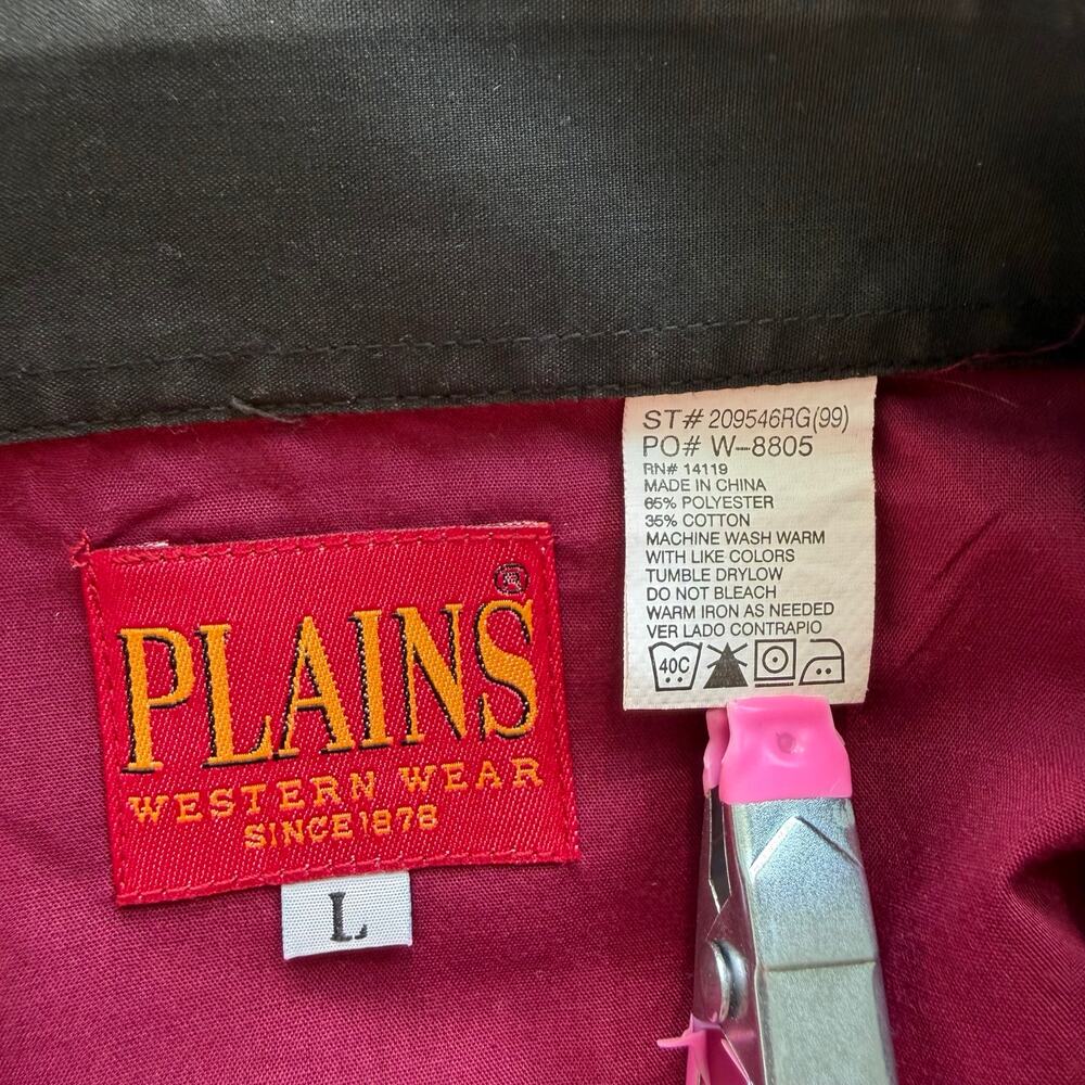Men’s Vtg Plains western wear pearl snap button down shirt maroon & black large - Picture 6 of 6
